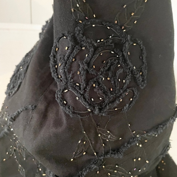 Vintage Y2K Midi Skirt Simon Chang Denim Floral Fairy Boho Dark Romantic 14 - Picture 4 of 12